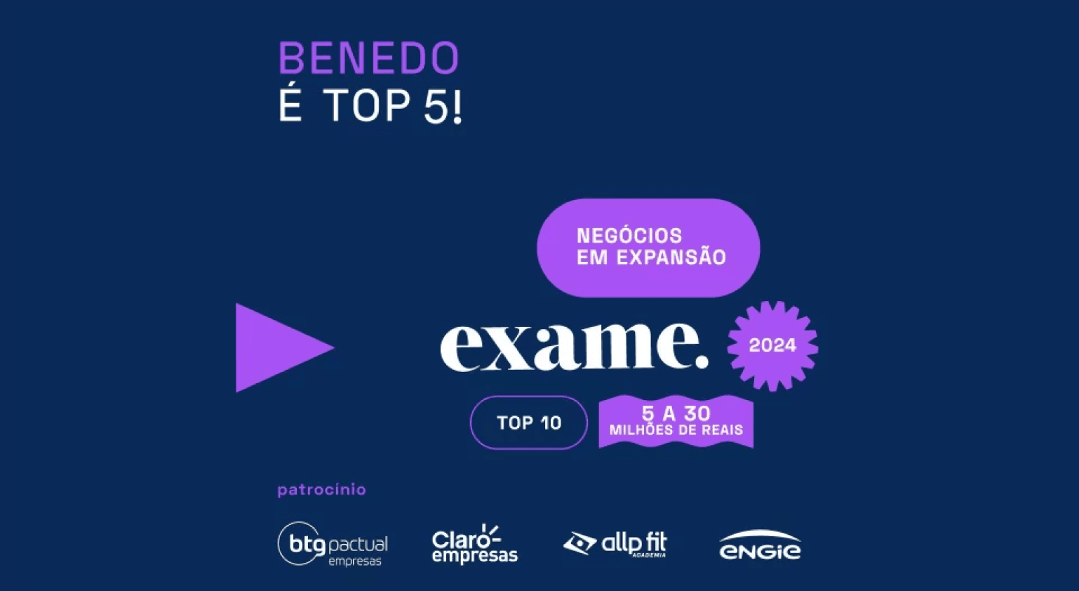 Benedo Conquista o 4º Lugar no Ranking EXAME Negócios em Expansão com Crescimento de 901,18%